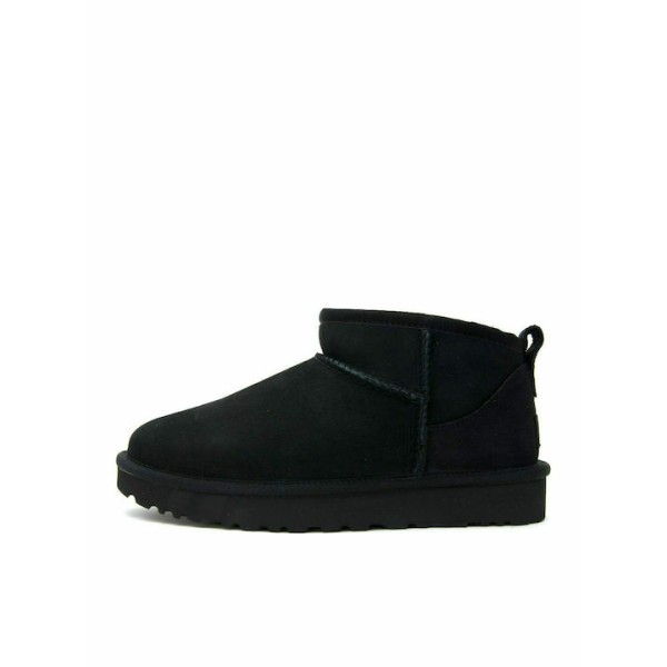 Ugg Australia Classic Ultra Mini Suede Γυναικεία Μποτάκια με Γούνα Μαύρα 1116109-BLK